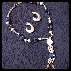 Vintage Turquoise/Ivory Necklace & Earrings